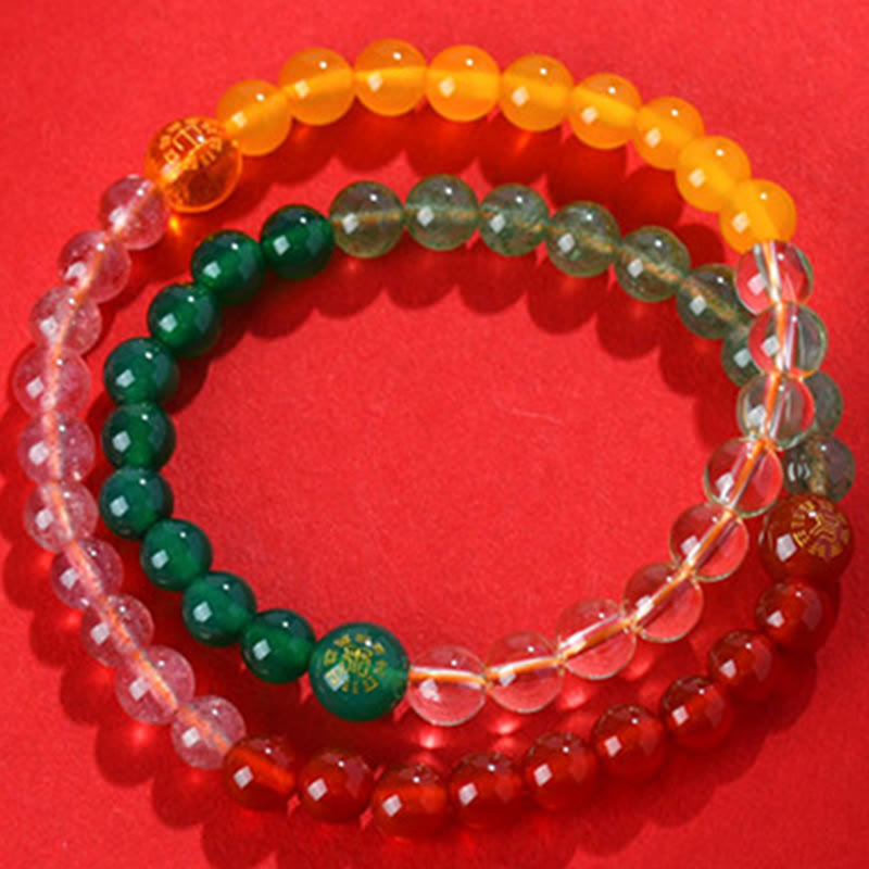 Five Elements Various Crystal Agate Strawberry Quartz Wisdom Bracelet