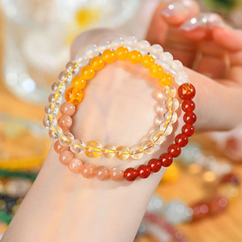 Five Elements Various Crystal Agate Strawberry Quartz Wisdom Bracelet
