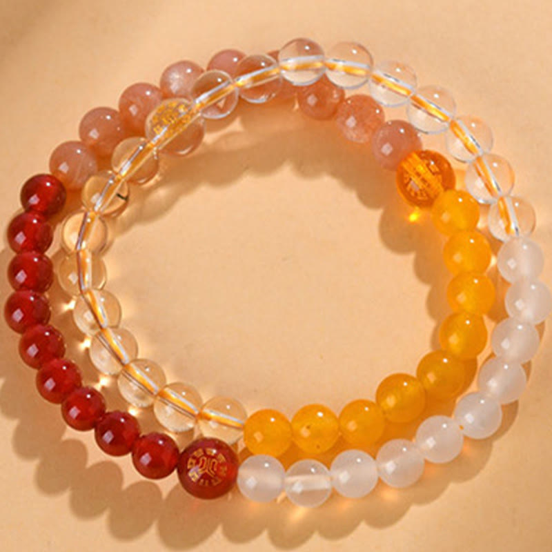 Five Elements Various Crystal Agate Strawberry Quartz Wisdom Bracelet