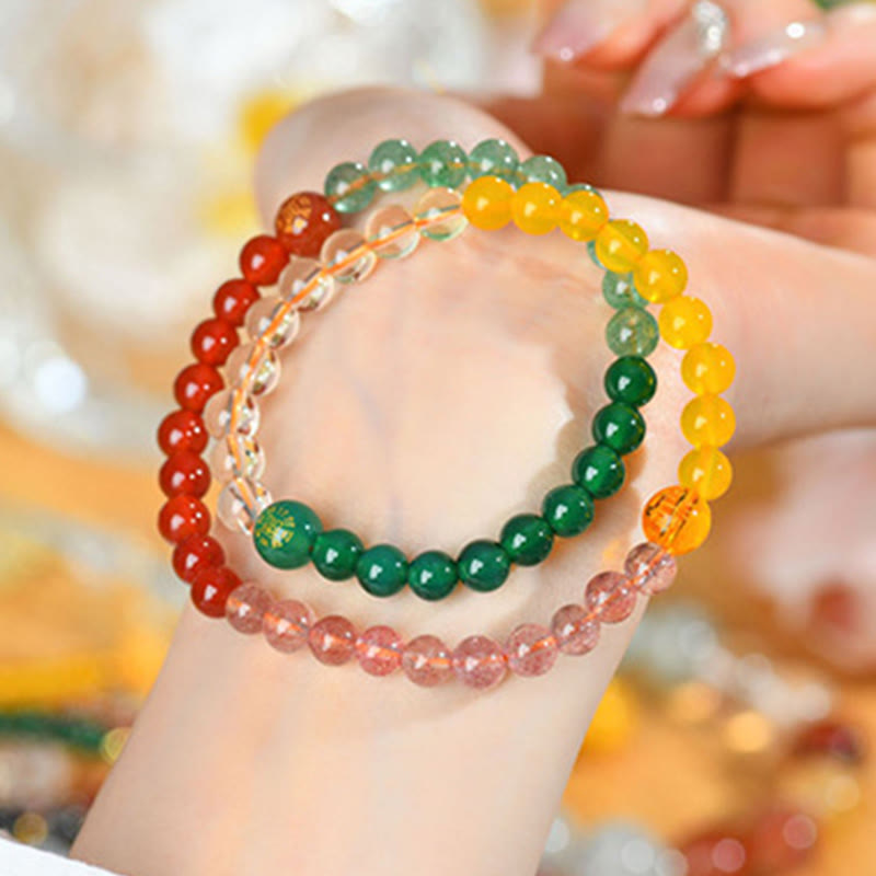 Five Elements Various Crystal Agate Strawberry Quartz Wisdom Bracelet