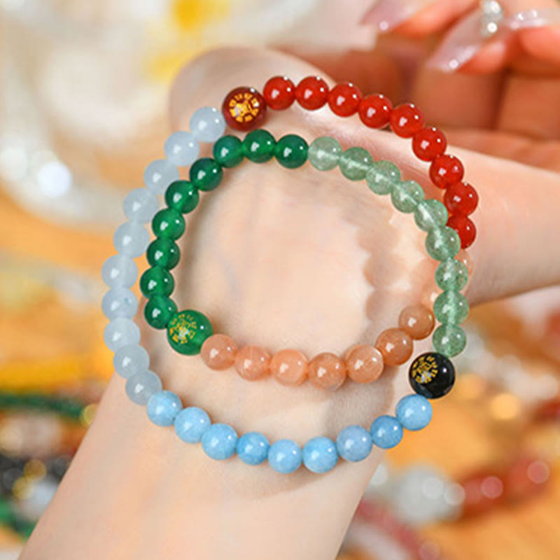 Five Elements Various Crystal Agate Strawberry Quartz Wisdom Bracelet