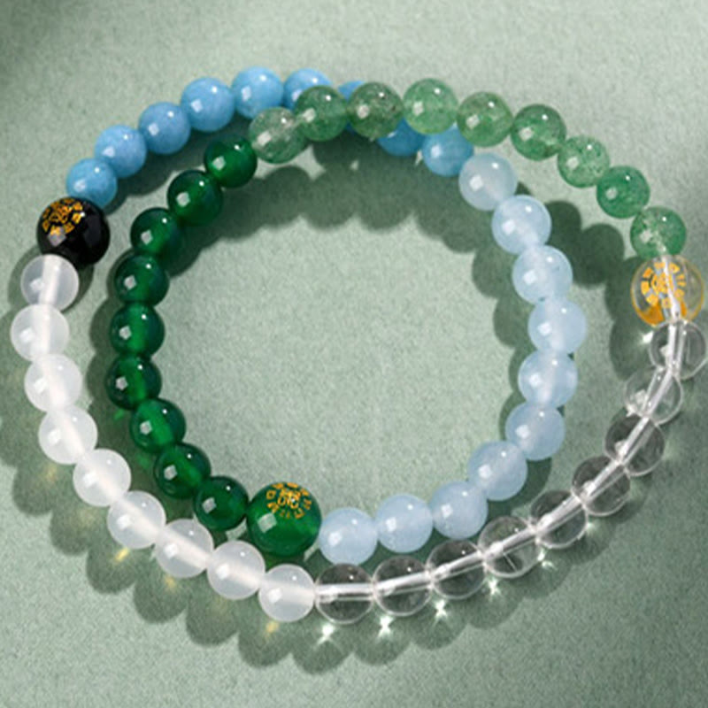 Five Elements Various Crystal Agate Strawberry Quartz Wisdom Bracelet
