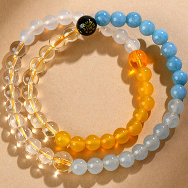 Five Elements Various Crystal Agate Strawberry Quartz Wisdom Bracelet