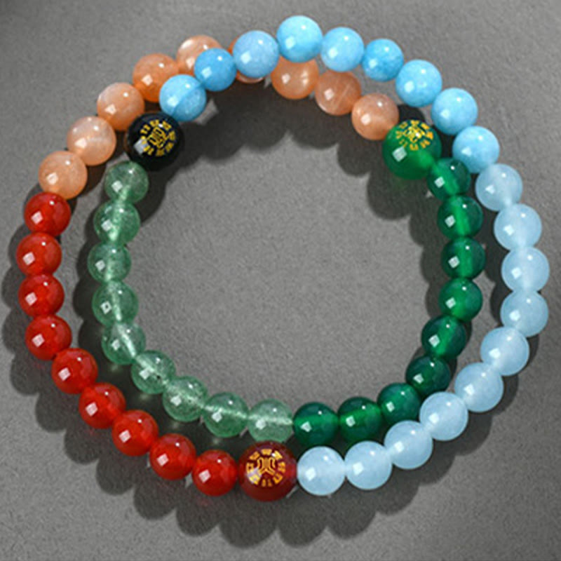 Five Elements Various Crystal Agate Strawberry Quartz Wisdom Bracelet
