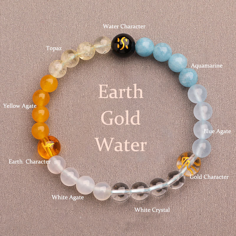 Five Elements Multi-Stone Agate Jade & Sunstone Beaded Crystal Bracelet