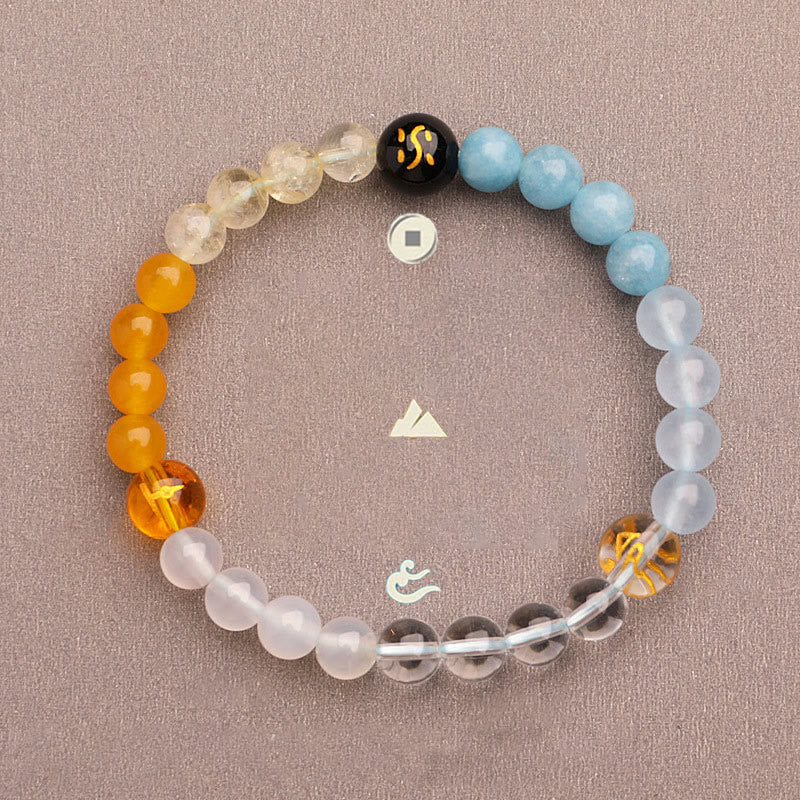 Five Elements Multi-Stone Agate Jade & Sunstone Beaded Crystal Bracelet