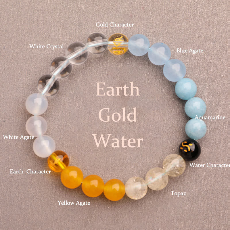 Five Elements Multi-Stone Agate Jade & Sunstone Beaded Crystal Bracelet