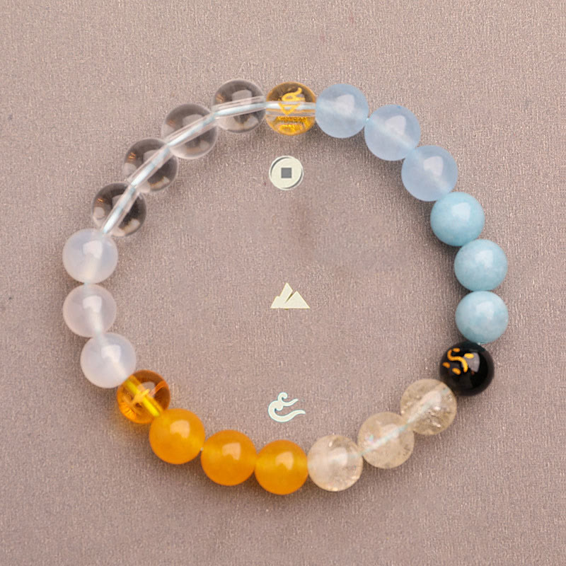 Five Elements Multi-Stone Agate Jade & Sunstone Beaded Crystal Bracelet