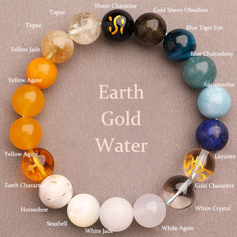 Five Elements Multi-Stone Agate Jade & Sunstone Beaded Crystal Bracelet
