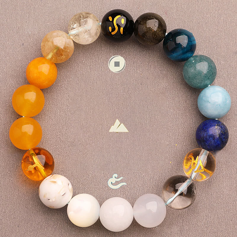Five Elements Multi-Stone Agate Jade & Sunstone Beaded Crystal Bracelet