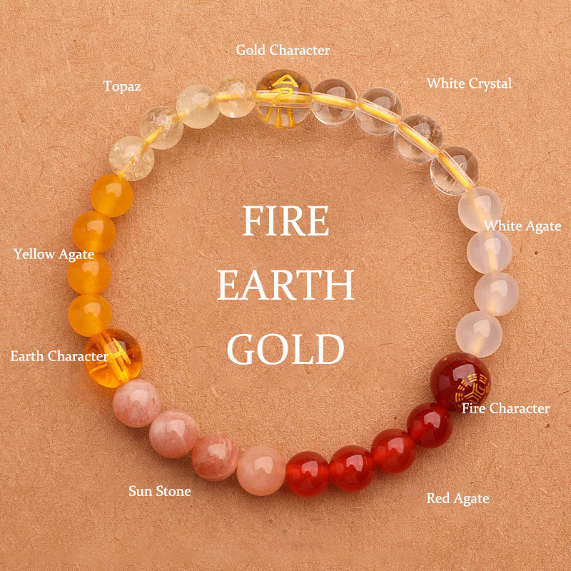 Five Elements Multi-Stone Agate Jade & Sunstone Beaded Crystal Bracelet