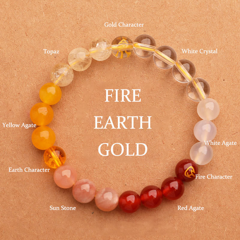 Five Elements Multi-Stone Agate Jade & Sunstone Beaded Crystal Bracelet