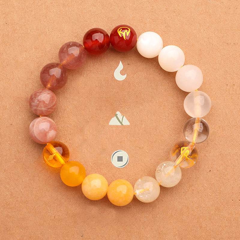 Five Elements Multi-Stone Agate Jade & Sunstone Beaded Crystal Bracelet