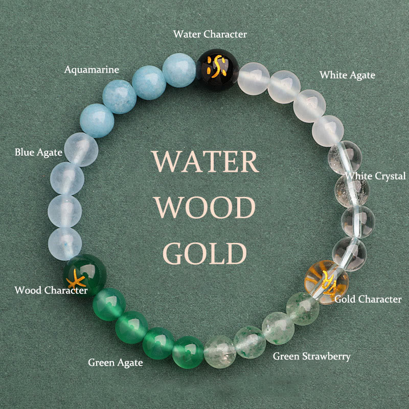 Five Elements Multi-Stone Agate Jade & Sunstone Beaded Crystal Bracelet