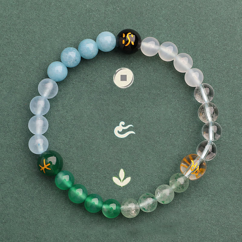 Five Elements Multi-Stone Agate Jade & Sunstone Beaded Crystal Bracelet