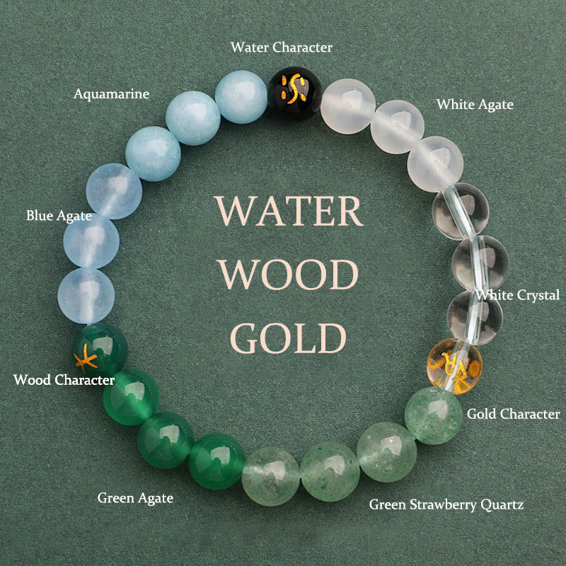 Five Elements Multi-Stone Agate Jade & Sunstone Beaded Crystal Bracelet