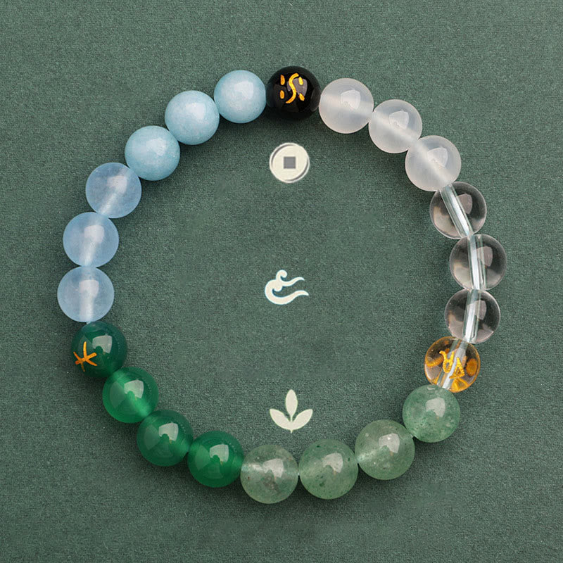 Five Elements Multi-Stone Agate Jade & Sunstone Beaded Crystal Bracelet