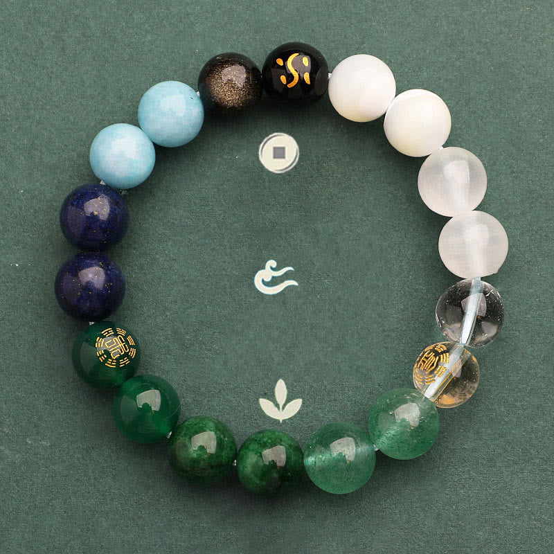 Five Elements Multi-Stone Agate Jade & Sunstone Beaded Crystal Bracelet
