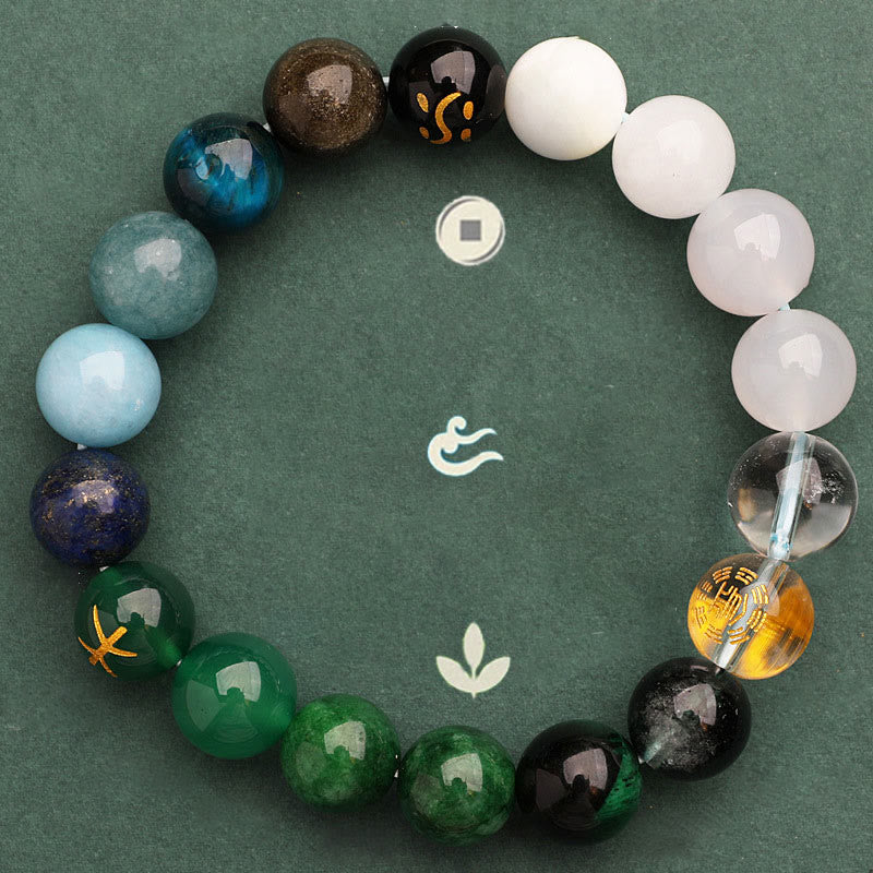 Five Elements Multi-Stone Agate Jade & Sunstone Beaded Crystal Bracelet