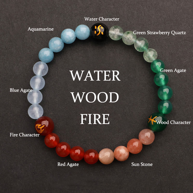 Five Elements Multi-Stone Agate Jade & Sunstone Beaded Crystal Bracelet