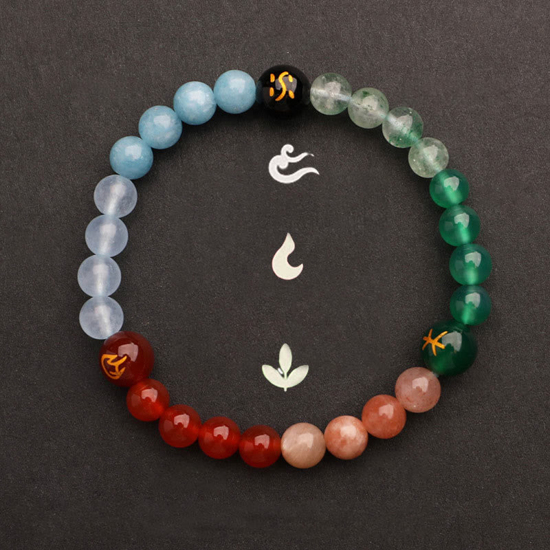 Five Elements Multi-Stone Agate Jade & Sunstone Beaded Crystal Bracelet