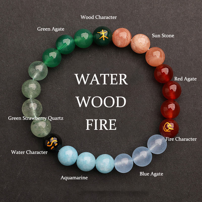Five Elements Multi-Stone Agate Jade & Sunstone Beaded Crystal Bracelet