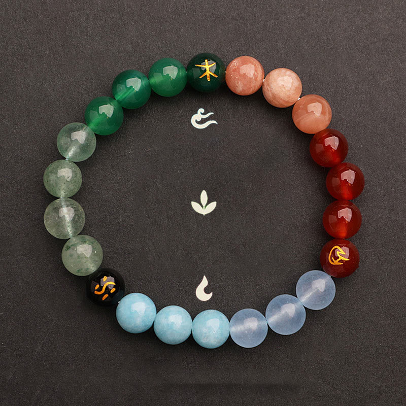 Five Elements Multi-Stone Agate Jade & Sunstone Beaded Crystal Bracelet