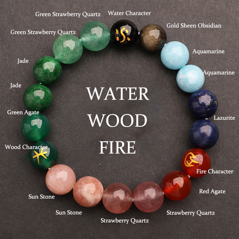 Five Elements Multi-Stone Agate Jade & Sunstone Beaded Crystal Bracelet