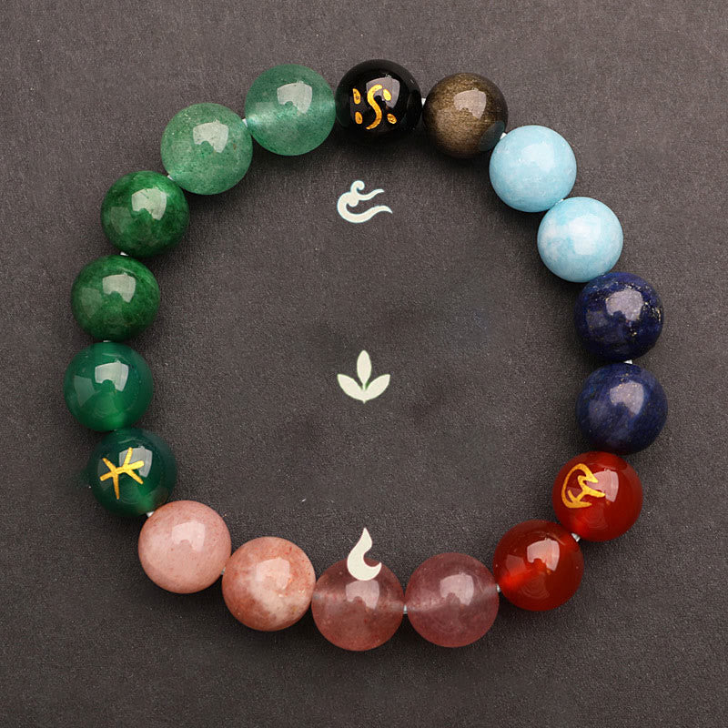 Five Elements Multi-Stone Agate Jade & Sunstone Beaded Crystal Bracelet