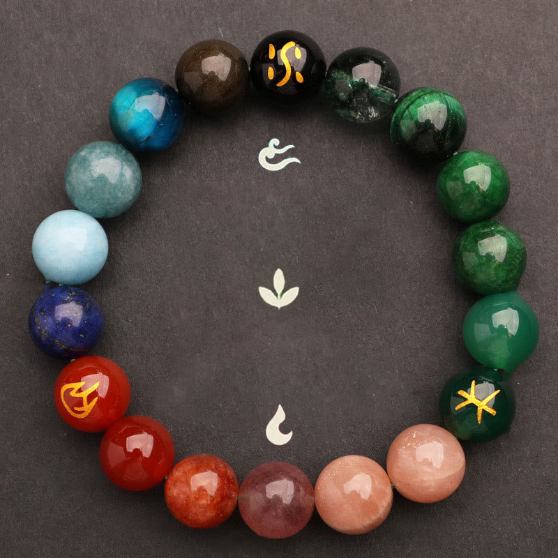 Five Elements Multi-Stone Agate Jade & Sunstone Beaded Crystal Bracelet