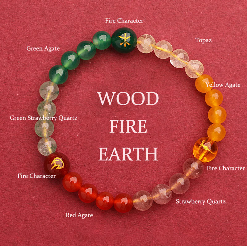 Five Elements Multi-Stone Agate Jade & Sunstone Beaded Crystal Bracelet