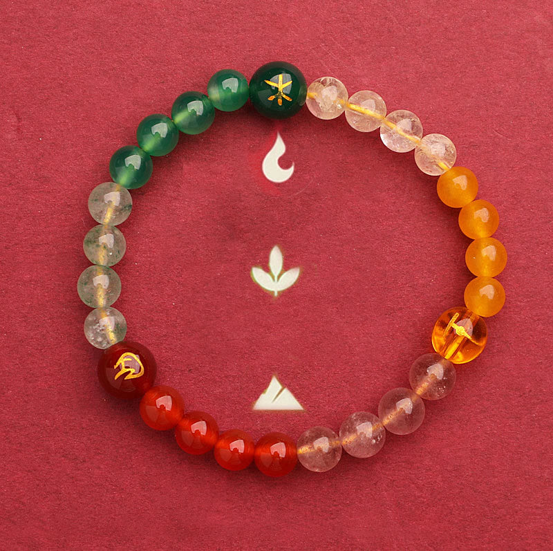 Five Elements Multi-Stone Agate Jade & Sunstone Beaded Crystal Bracelet
