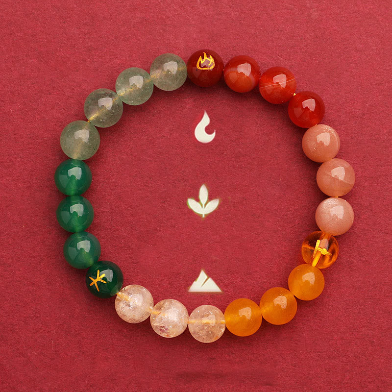 Five Elements Multi-Stone Agate Jade & Sunstone Beaded Crystal Bracelet