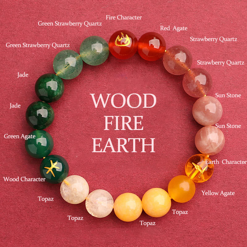 Five Elements Multi-Stone Agate Jade & Sunstone Beaded Crystal Bracelet