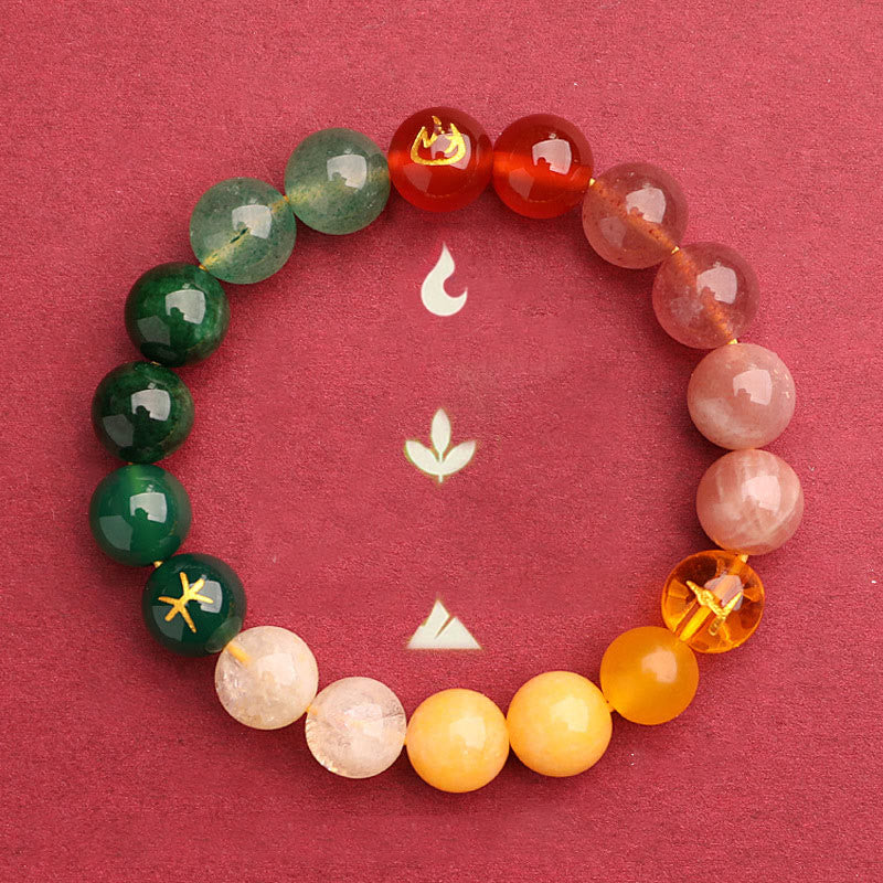 Five Elements Multi-Stone Agate Jade & Sunstone Beaded Crystal Bracelet