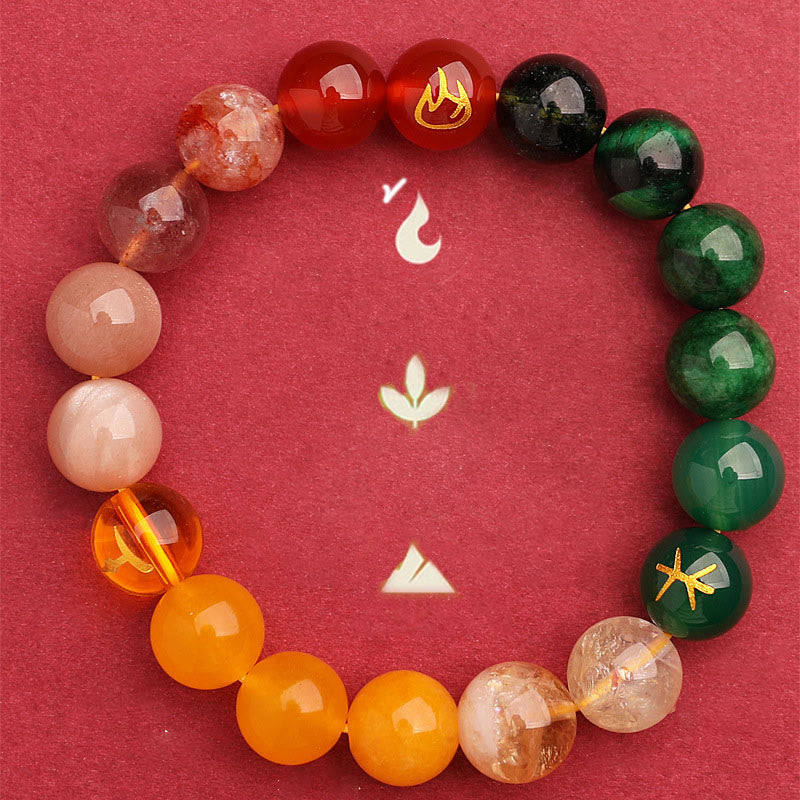 Five Elements Multi-Stone Agate Jade & Sunstone Beaded Crystal Bracelet
