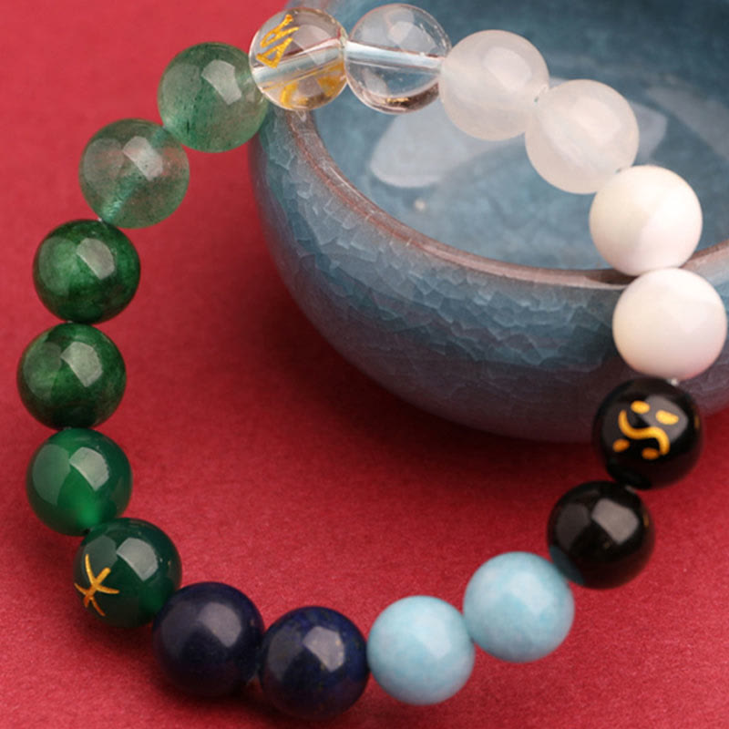 Five Elements Multi-Stone Agate Jade & Sunstone Beaded Crystal Bracelet