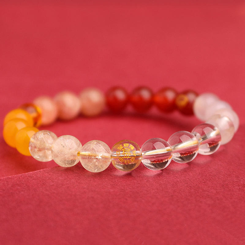 Five Elements Multi-Stone Agate Jade & Sunstone Beaded Crystal Bracelet