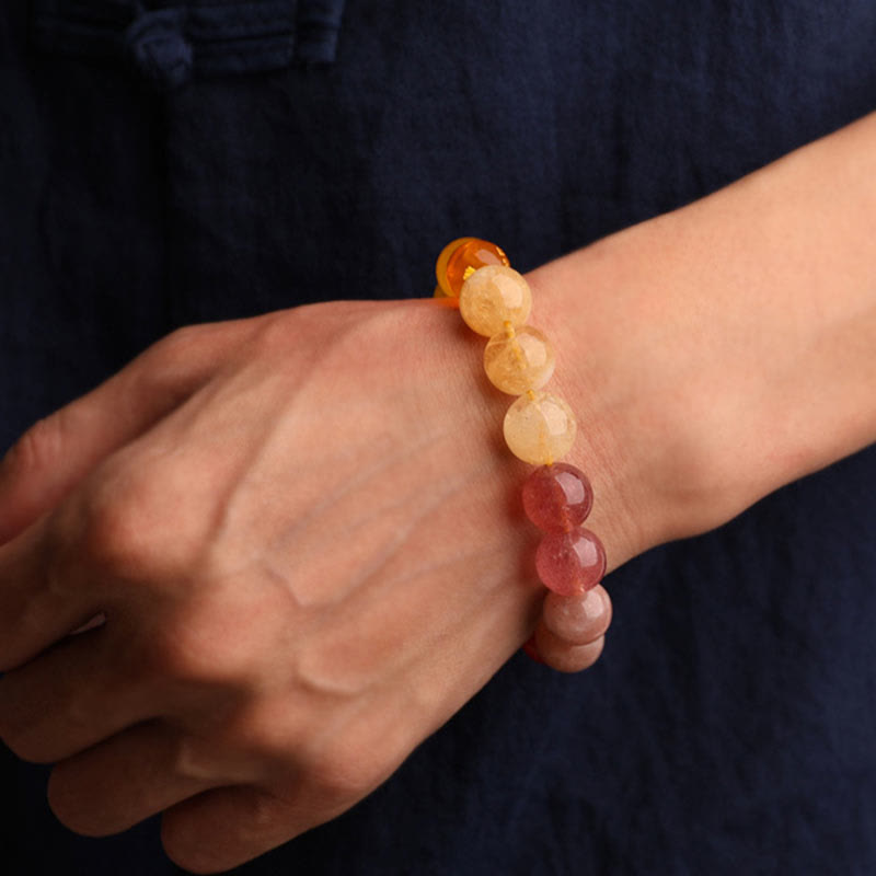 Five Elements Multi-Stone Agate Jade & Sunstone Beaded Crystal Bracelet