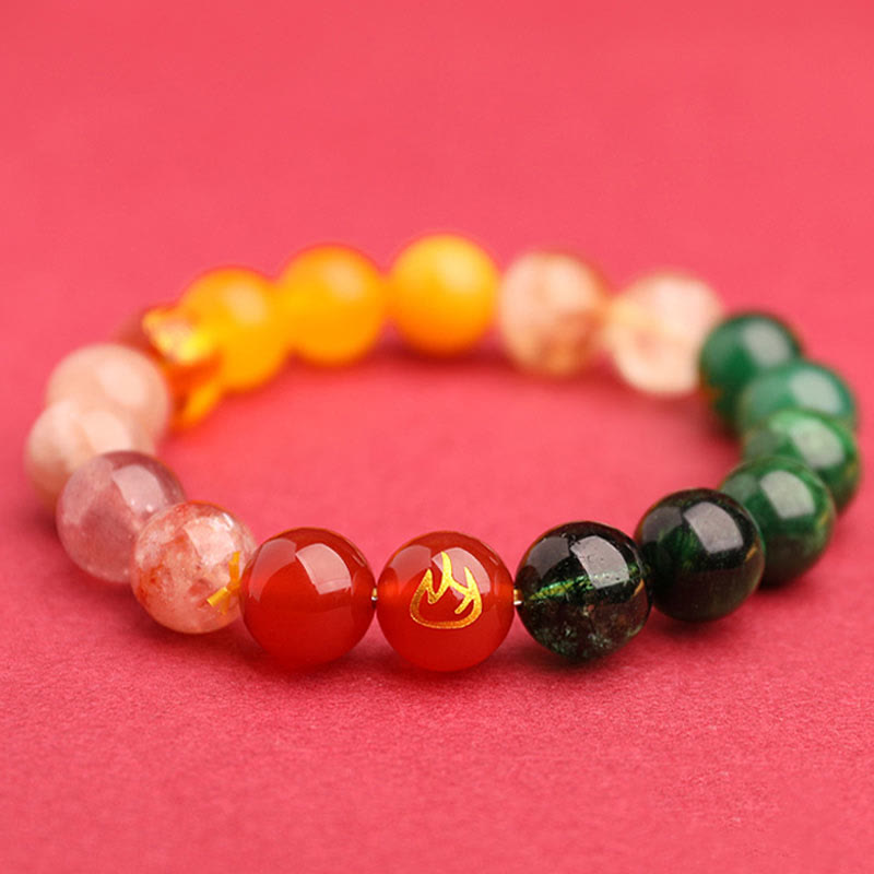 Five Elements Multi-Stone Agate Jade & Sunstone Beaded Crystal Bracelet