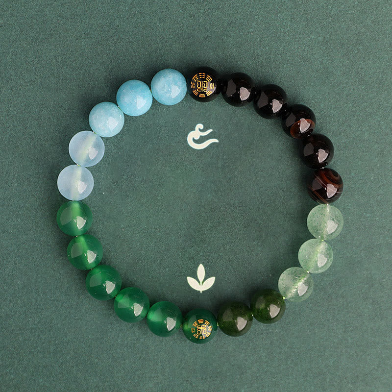 Five Elements Multi-Gemstone Beaded Bracelet for Energetic Balance