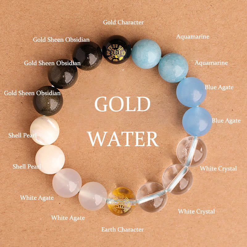 Five Elements Multi-Gemstone Beaded Bracelet for Energetic Balance