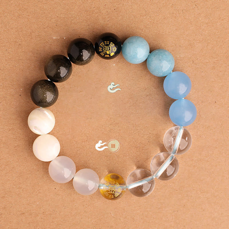 Five Elements Multi-Gemstone Beaded Bracelet for Energetic Balance