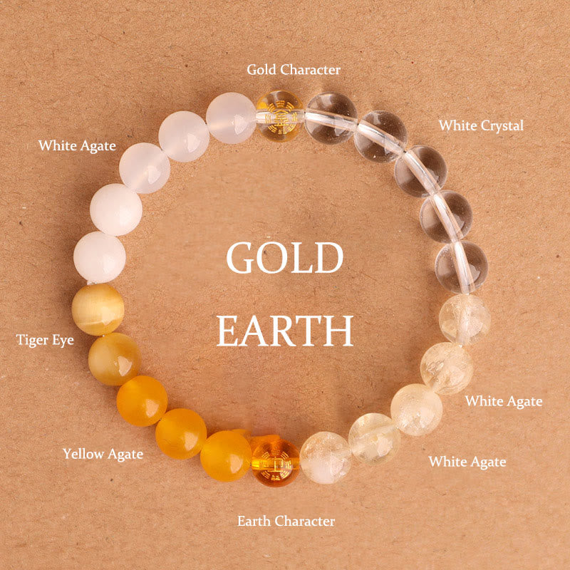 Five Elements Multi-Gemstone Beaded Bracelet for Energetic Balance