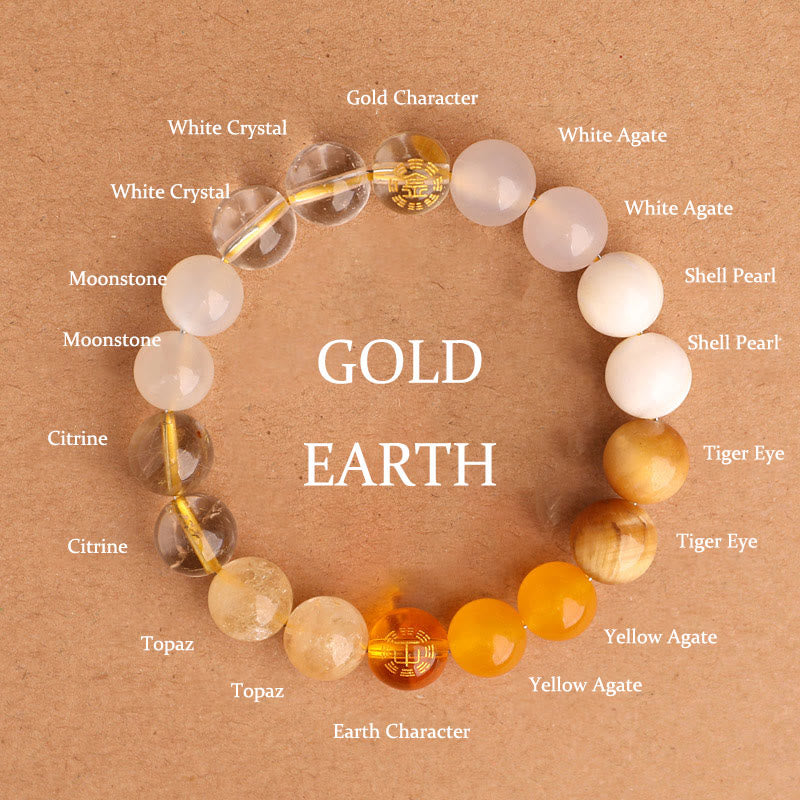 Five Elements Multi-Gemstone Beaded Bracelet for Energetic Balance