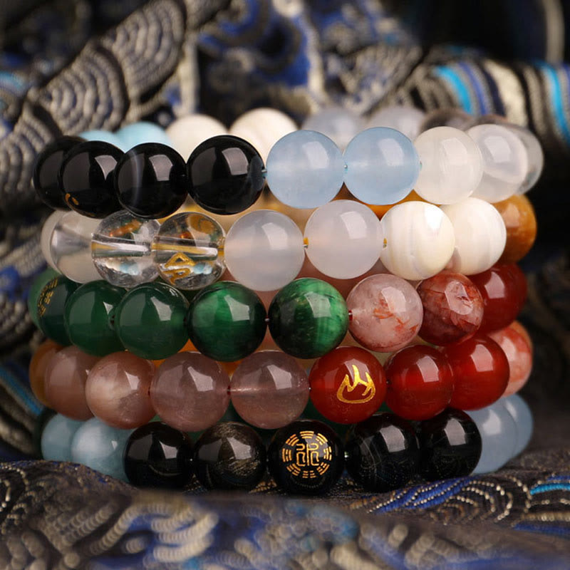Five Elements Multi-Gemstone Beaded Bracelet for Energetic Balance
