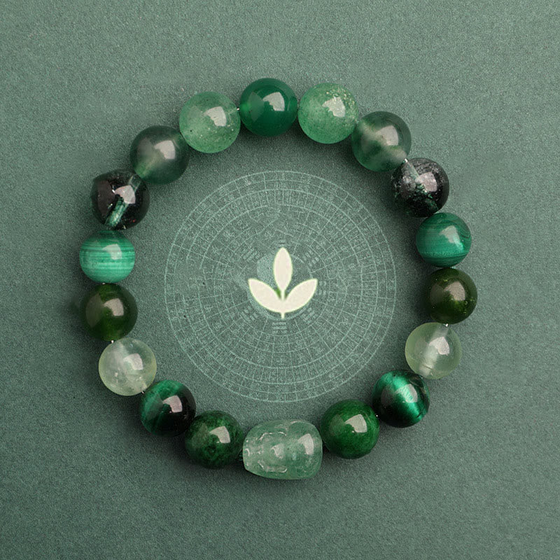 Multi-Gemstone Five Elements Pixiu Beaded Bracelet with Moss Agate and Quartz