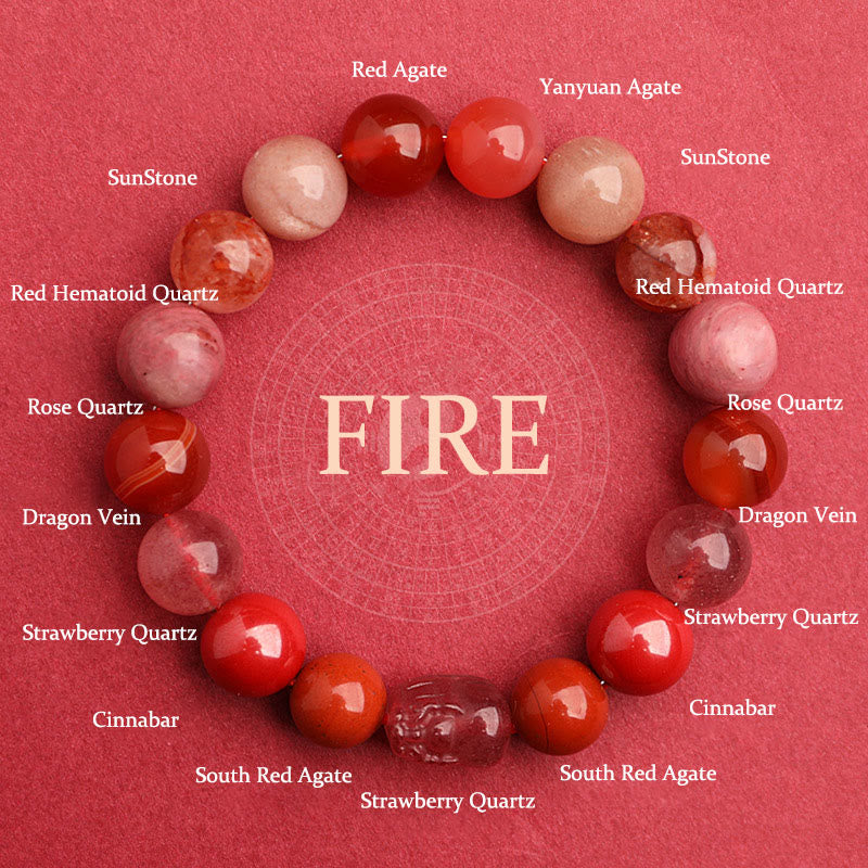 Multi-Gemstone Five Elements Pixiu Beaded Bracelet with Moss Agate and Quartz