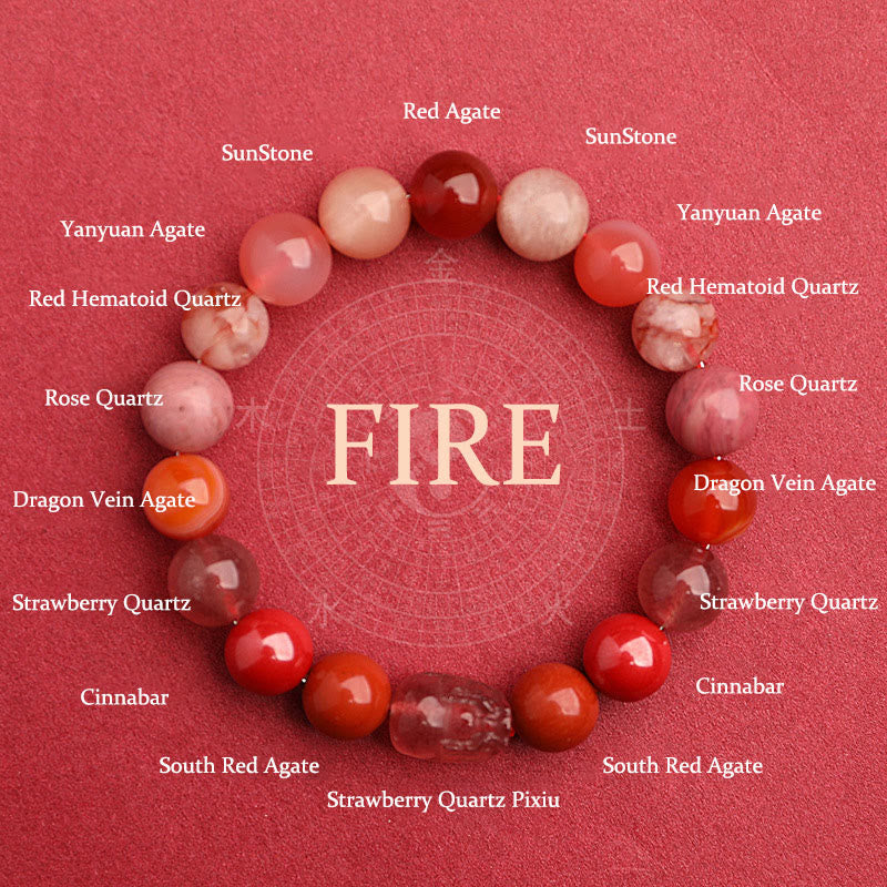 Multi-Gemstone Five Elements Pixiu Beaded Bracelet with Moss Agate and Quartz