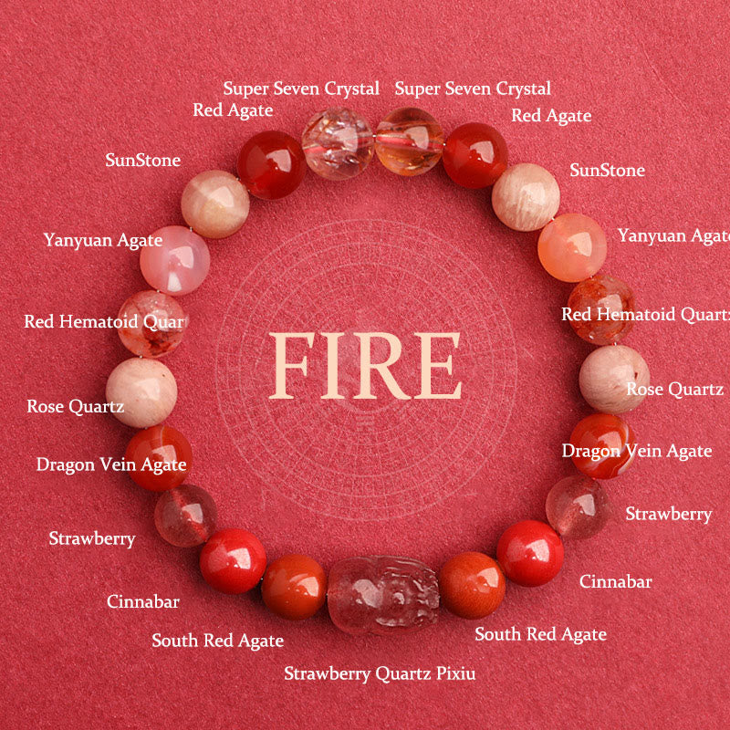 Multi-Gemstone Five Elements Pixiu Beaded Bracelet with Moss Agate and Quartz